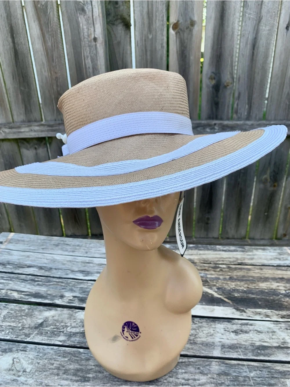 Vintage Don Anderson NY Derby Church Straw Hat w/ Beaded Pin